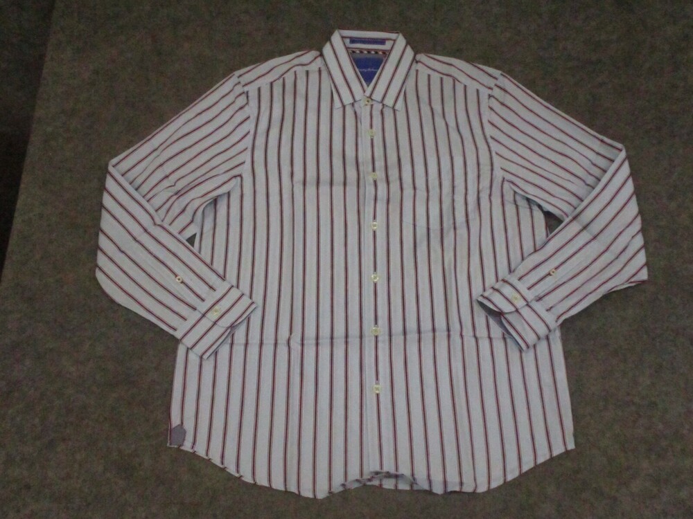 Tommy Bahama Shirt Mens Medium M Blue Red Button Up Striped Oxford
